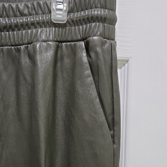 Women's Dark Green Faux Leather Jogger Pants - Picture 4 of 8